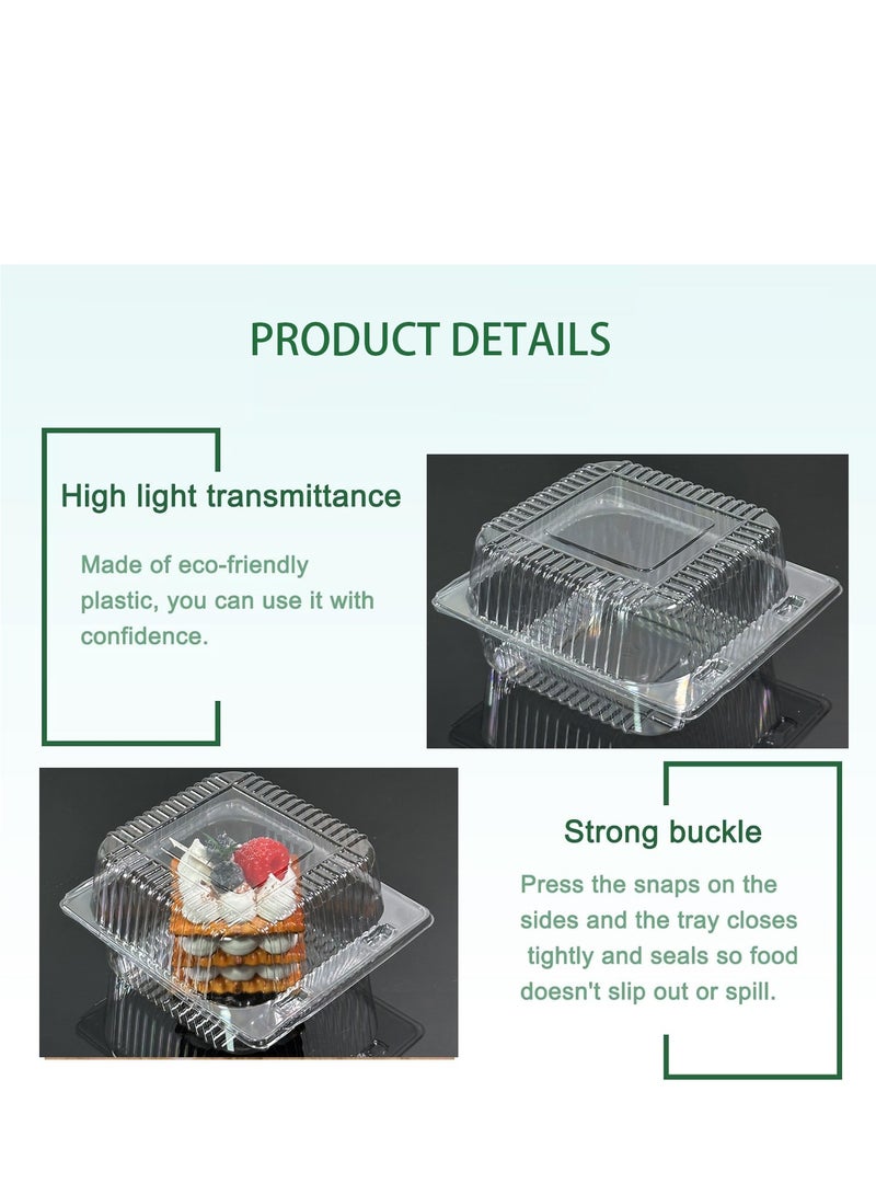 100 Pack Clear Plastic Square Hinged Food Container,Disposable Plastic To Go Containers with Clear Lids,Cake Slice Containers Clamshell Takeout Tray for Pastry,Salad,Dessert - Image 3
