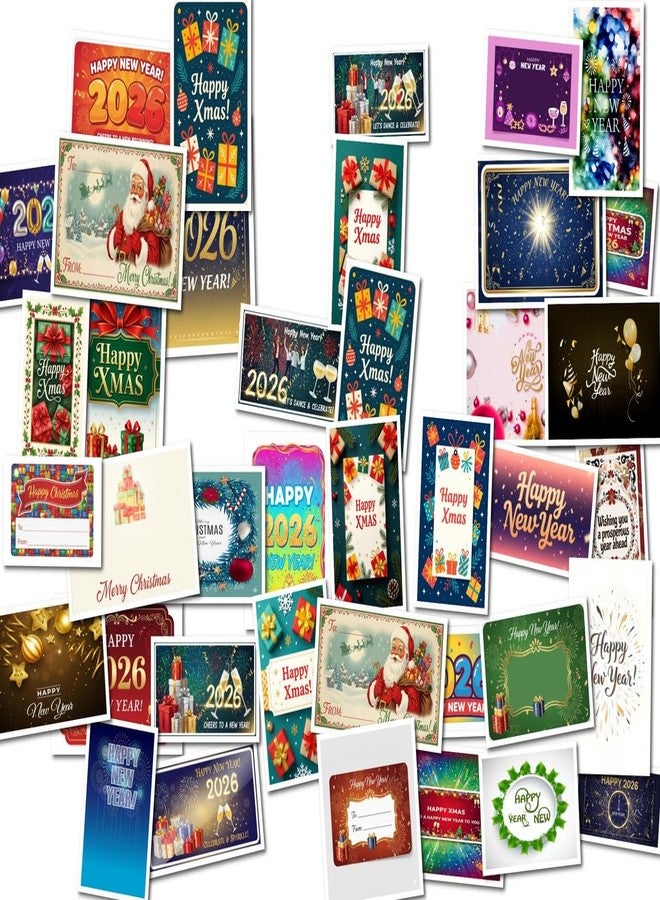 Nimida® Beautiful 72 PCs Merry Christmas and Happy New Year Round Stickers for Small Business Gift Packing. 36 Designs 2 Stickers Each - Image 1