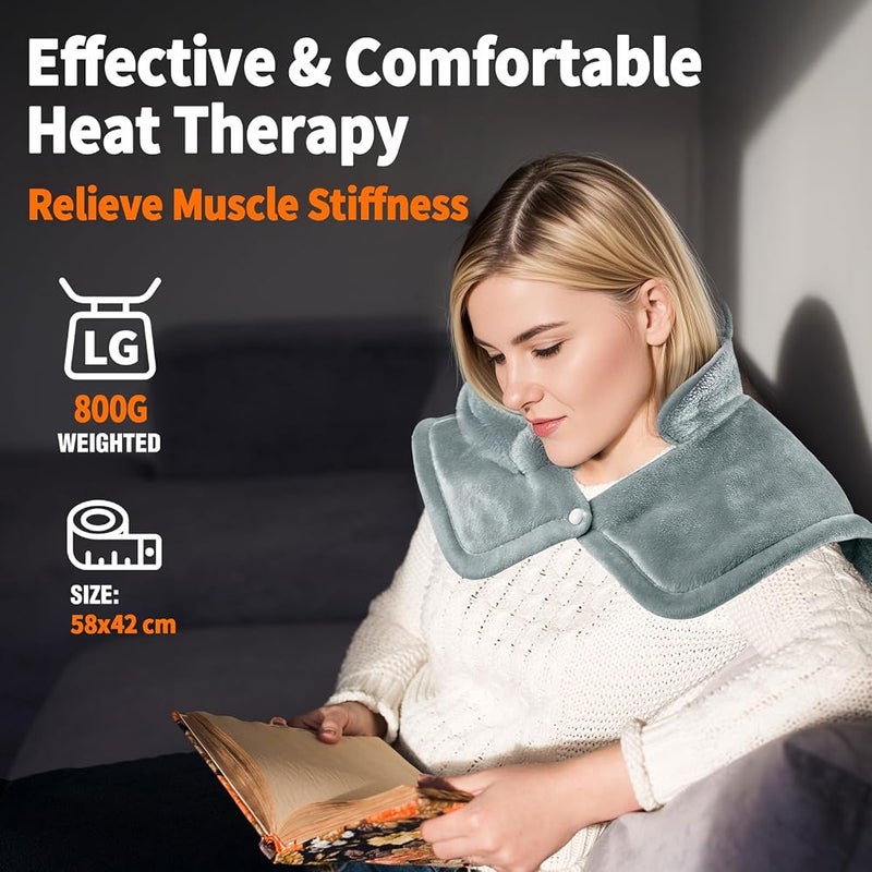 AMINAC Heating Pad for Pain Relief, Electric Heat Pad for Back Neck and Shoulders, 58x42cm, Soft Material, Auto Shut Off, 6 Temperature Levels, 4 Timer Settings, Hand and Machine Washable, Gifts - Image 2