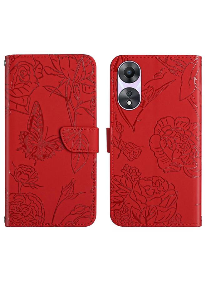 اس-توب جراب لهاتف OPPO A58 5G/A78 5G HT03 جراب هاتف جلدي قابل للطي منقوش عليه فراشة - Image 1