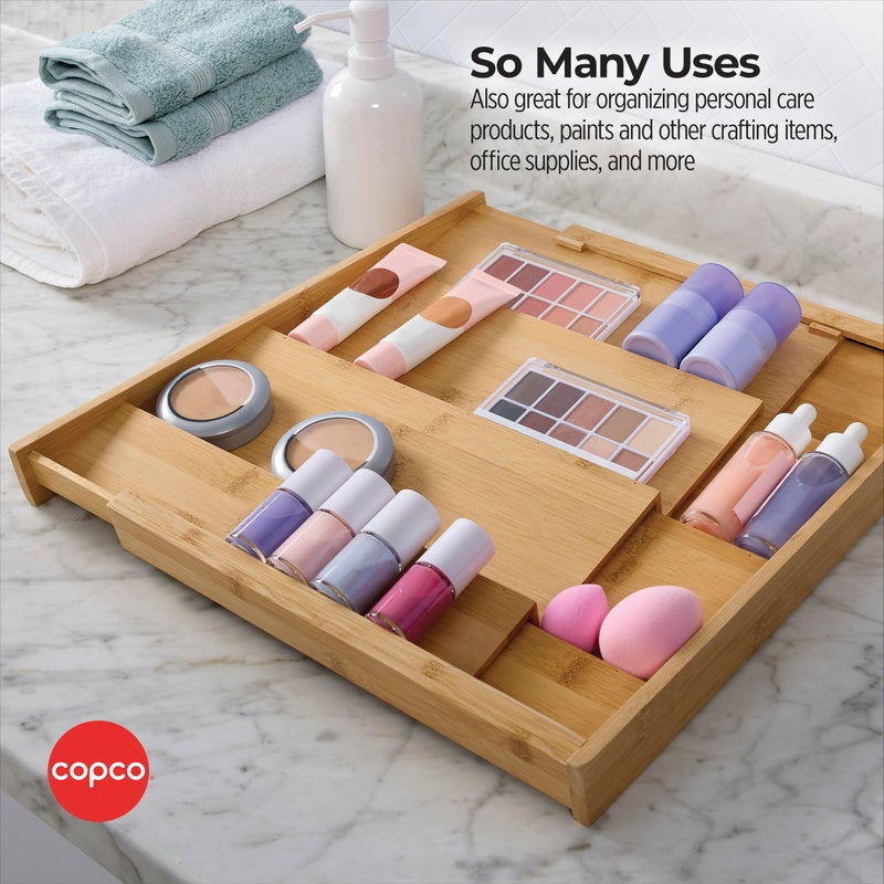 Copco 4 Tier Expandable Bamboo Spice Organizer for Drawers, Adjustable from 12.2 inch to 23 Inch, In Drawer Rack for Kitchen, Holds 32 Jars, Durable & Eco-Friendly Spice Storage Solution - Image 3