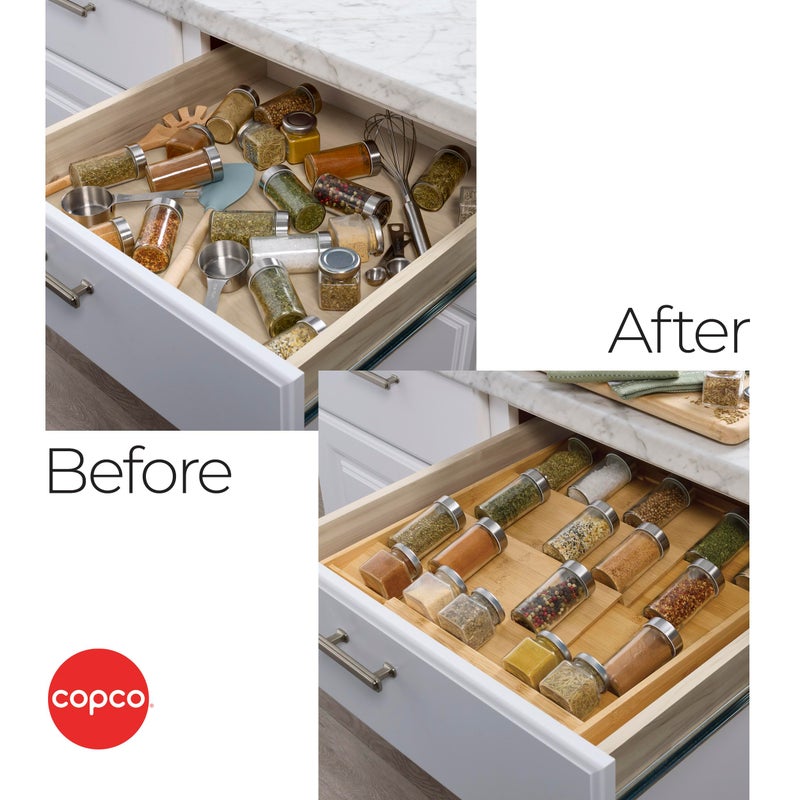 Copco 4 Tier Expandable Bamboo Spice Organizer for Drawers, Adjustable from 12.2 inch to 23 Inch, In Drawer Rack for Kitchen, Holds 32 Jars, Durable & Eco-Friendly Spice Storage Solution - Image 5