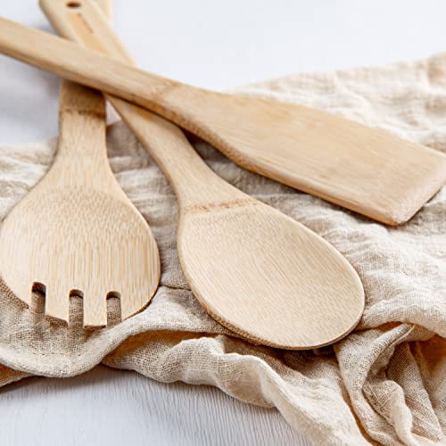 Naturoom Kitchen Utensils Set of 8 PCS, 12Inches Bamboo Wooden Cooking Spoon & Spatula Tools Perfect for Non-Stick Cookware (Bamboo 12inches) - Image 5