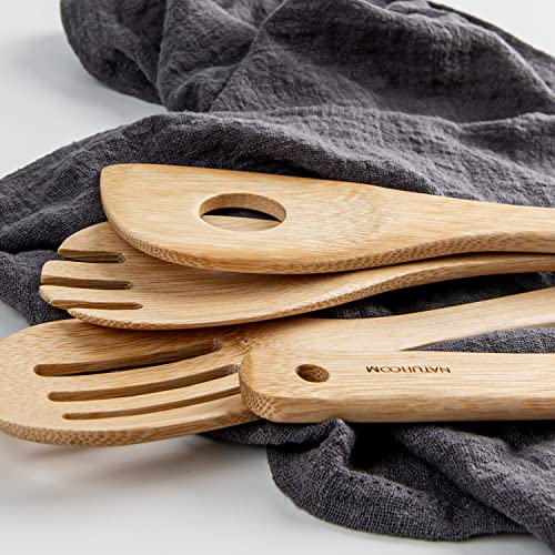 Naturoom Kitchen Utensils Set of 8 PCS, 12Inches Bamboo Wooden Cooking Spoon & Spatula Tools Perfect for Non-Stick Cookware (Bamboo 12inches) - Image 4