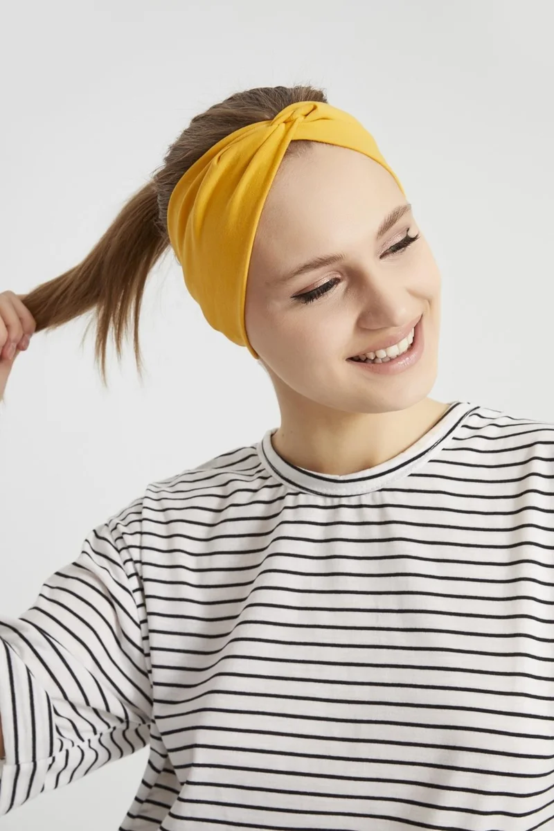 Butikgiz Mustard Yellow Boutique Design Women's Bandana Hair Band, Extra Soft, Flexible, Natural, Combed Cotton