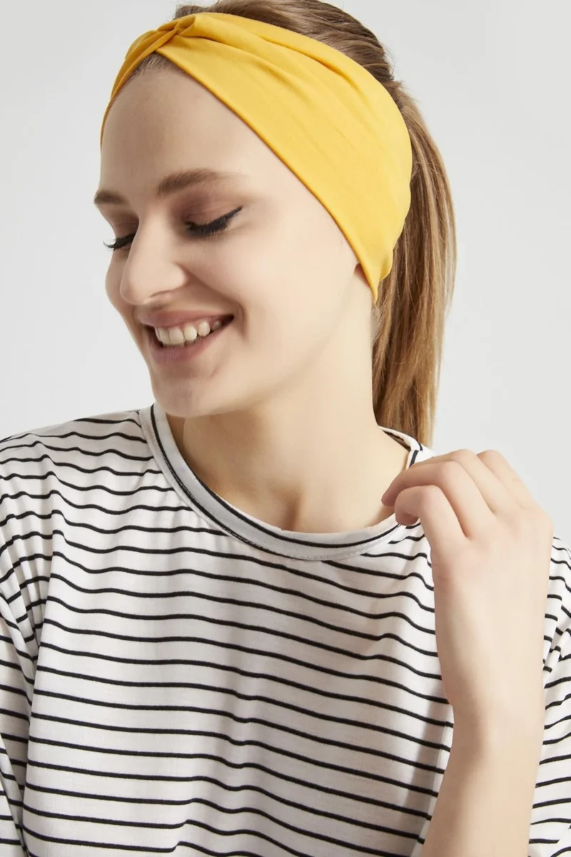 Butikgiz Mustard Yellow Boutique Design Women's Bandana Hair Band, Extra Soft, Flexible, Natural, Combed Cotton