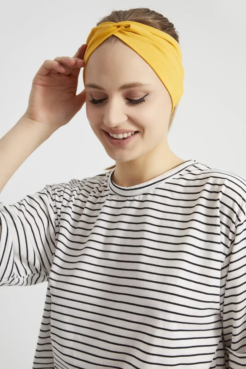 Butikgiz Mustard Yellow Boutique Design Women's Bandana Hair Band, Extra Soft, Flexible, Natural, Combed Cotton