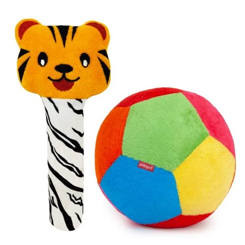 Pikipo Soft Ball (Small, 11cm) and Tiger Face Soft Rattle Combo - Image 1
