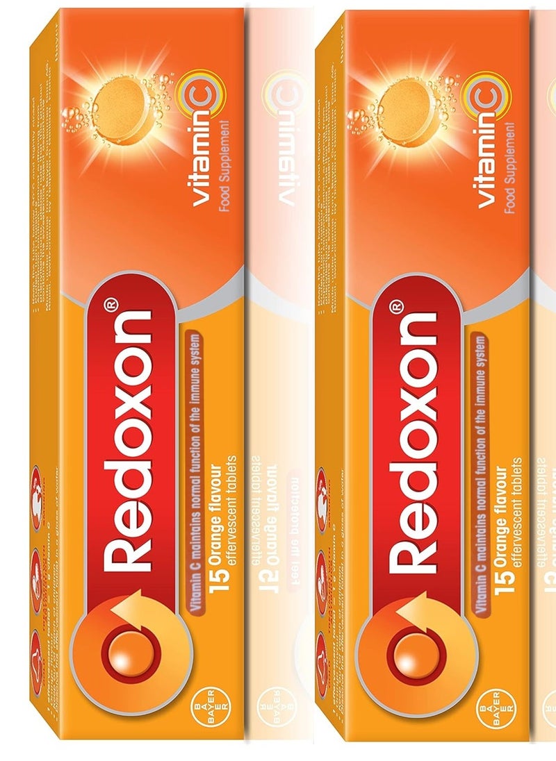 Redoxon - 2 Pack of Redoxon Original Vitamin C Effervescent Tablets Orange Essential Immunity Support (1g/1000mg) - Image 1