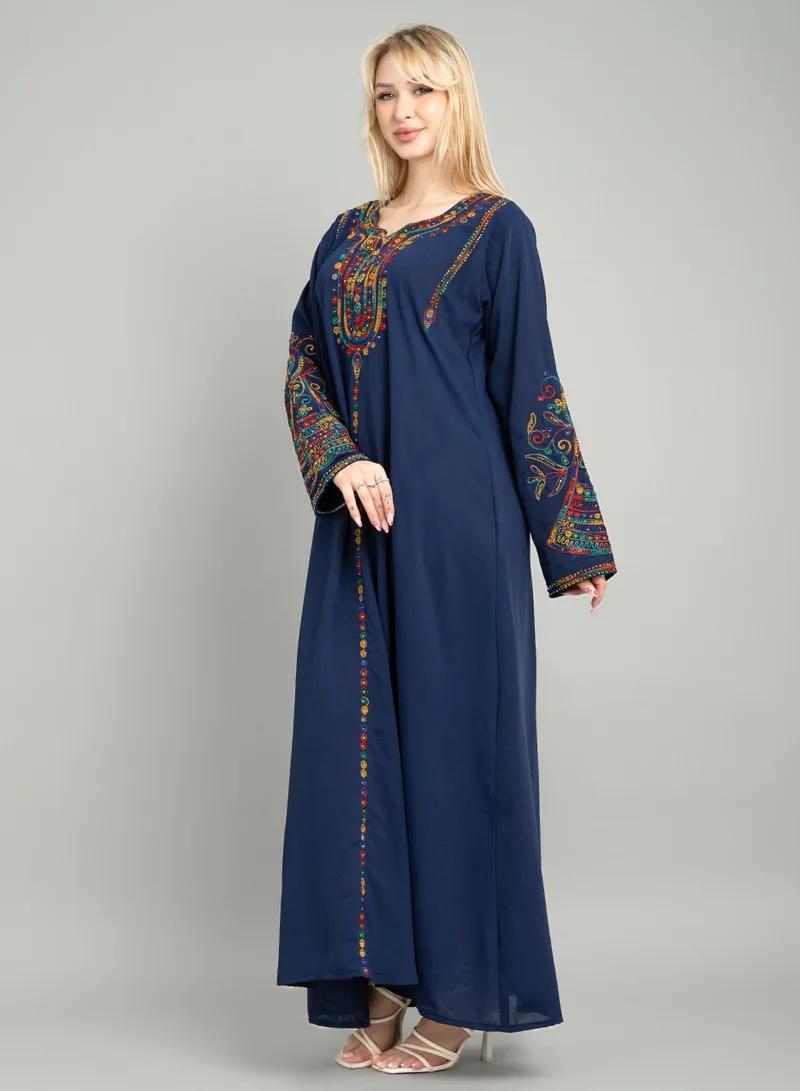 اكسا جلابية سادة انيقة مطرزة XJ1001 ازرق
