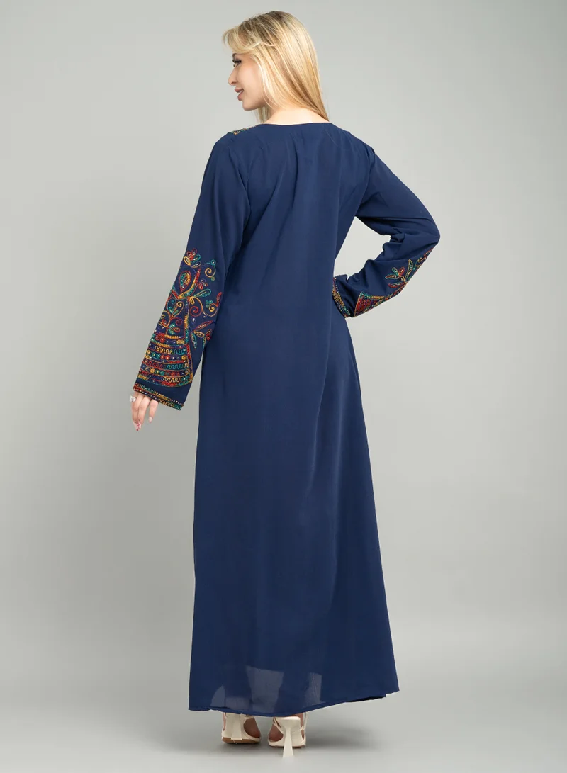 اكسا جلابية سادة انيقة مطرزة XJ1001 ازرق