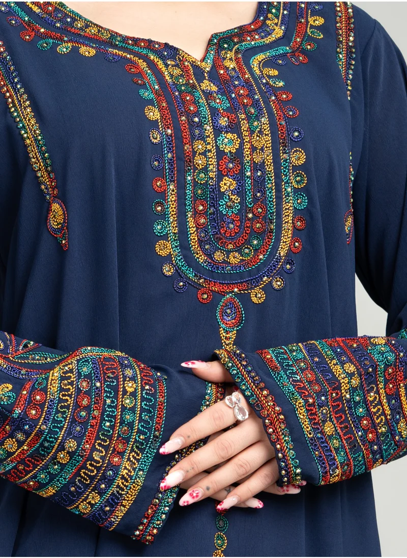 اكسا جلابية سادة انيقة مطرزة XJ1001 ازرق