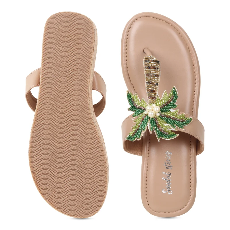 Sandal Stories Beige Tropical Tree Wedges for Women