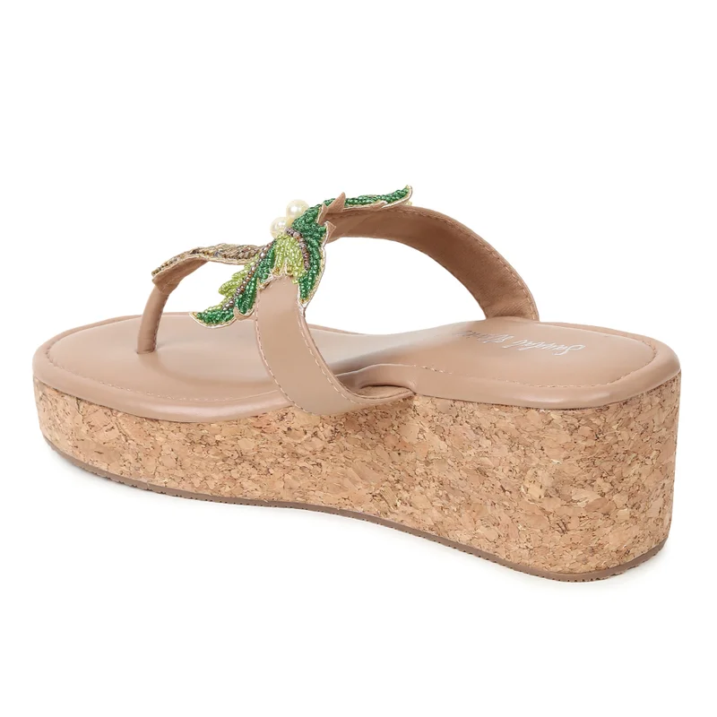 Sandal Stories Beige Tropical Tree Wedges for Women
