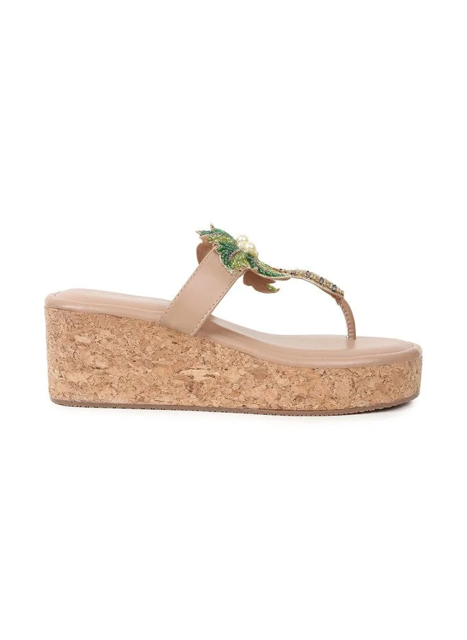 Sandal Stories SANDAL STORIES PU Wedge Sandals with Palm Tree Embellishment