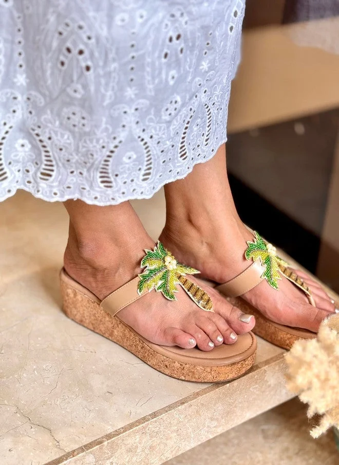 Sandal Stories SANDAL STORIES PU Wedge Sandals with Palm Tree Embellishment