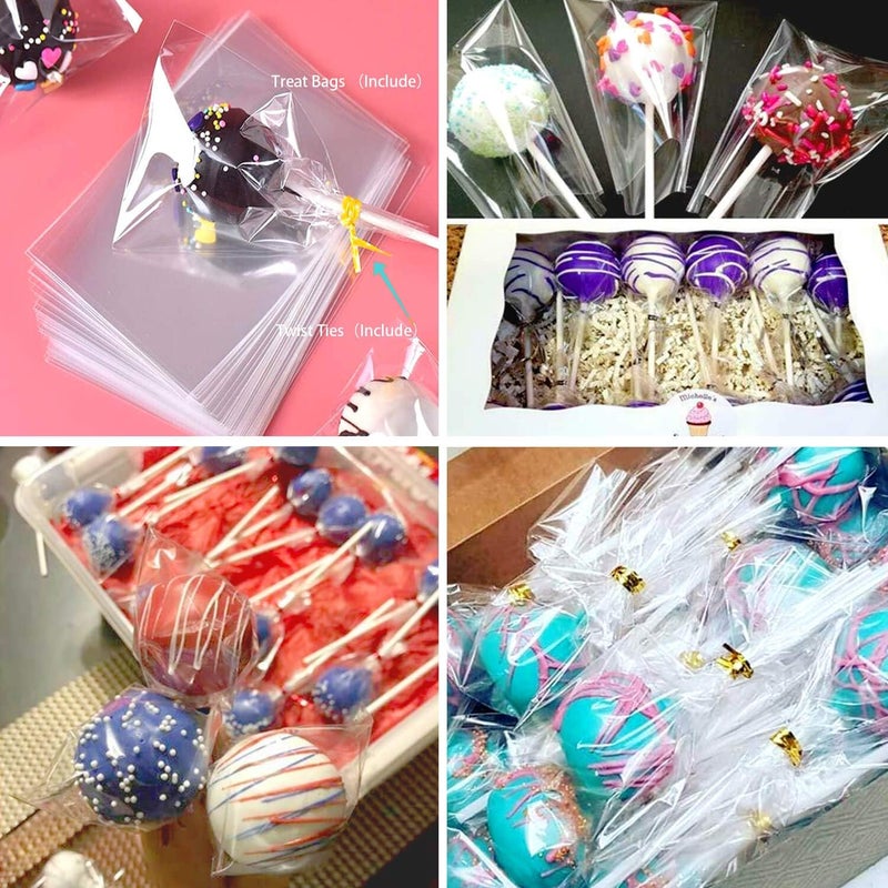 AENTGIU 600PCS Christmas Cake Pop Sticks and Wrappers, Including 200pcs 6-inch Paper Lollipop Sticks, 200pcs Parcel Bags, 200pcs Gold Twist Ties for Lollipop, Candy, Chocolate, Marshmallows, and Fruit Skewers - Image 3