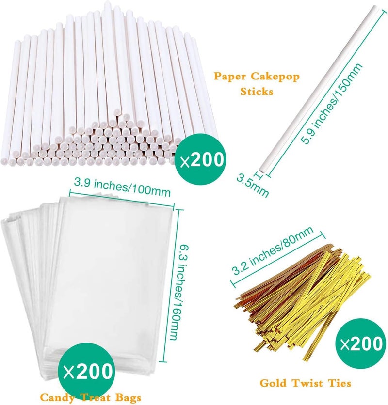 AENTGIU 600PCS Christmas Cake Pop Sticks and Wrappers, Including 200pcs 6-inch Paper Lollipop Sticks, 200pcs Parcel Bags, 200pcs Gold Twist Ties for Lollipop, Candy, Chocolate, Marshmallows, and Fruit Skewers - Image 2