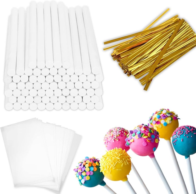 AENTGIU 600PCS Christmas Cake Pop Sticks and Wrappers, Including 200pcs 6-inch Paper Lollipop Sticks, 200pcs Parcel Bags, 200pcs Gold Twist Ties for Lollipop, Candy, Chocolate, Marshmallows, and Fruit Skewers - Image 1