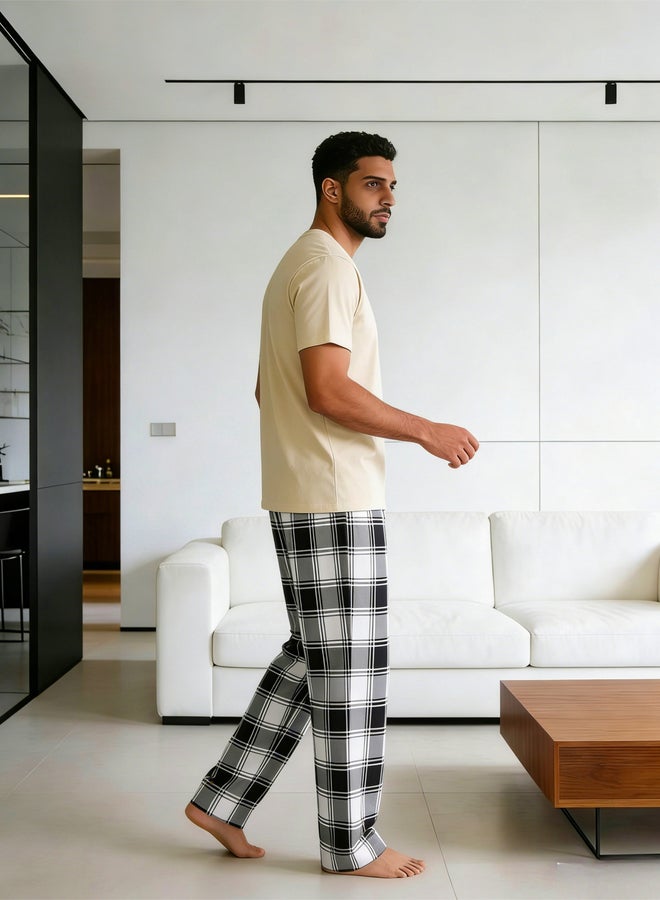 تايك تو مجموعة من بنطال كاروهات وتيشيرت بياقة دائرية للرجال - Image 3