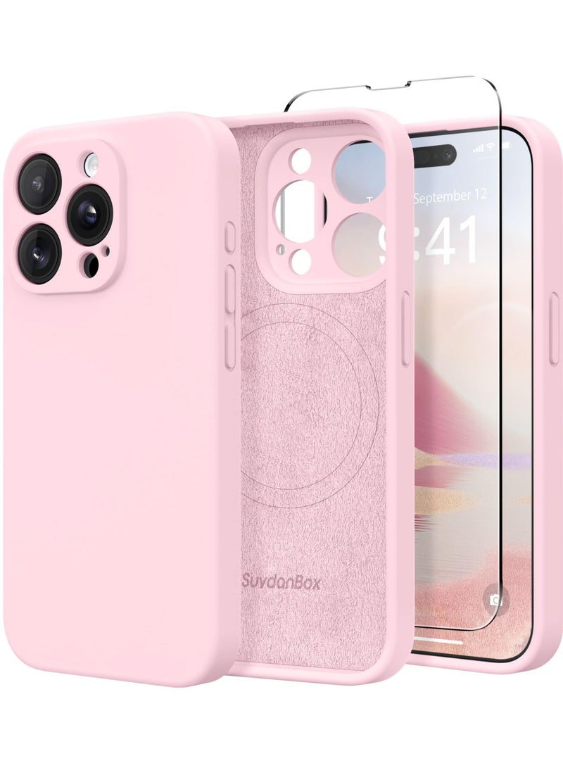 SUYDANBOX Magnetic for iPhone 15 Pro Case Compatible with MagSafe [Full Camera Protection][Screen Protector] Silicone Shockproof Protective Phone Case for iPhone 15 Pro 6.1" Chalk Pink - Image 1