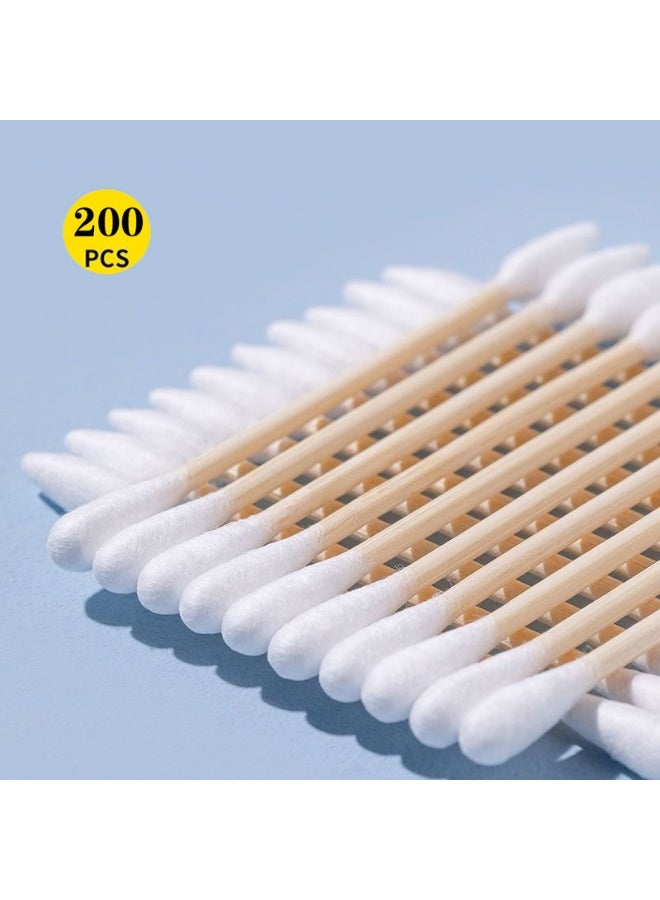 Sunspire Safety Bamboo Swabs 200 Pcs, Natural Bamboo Cleaning Child Safety Swabs, made of 100% cotton, suitable for children, makeup, daily cleaning, travel pets - Image 1