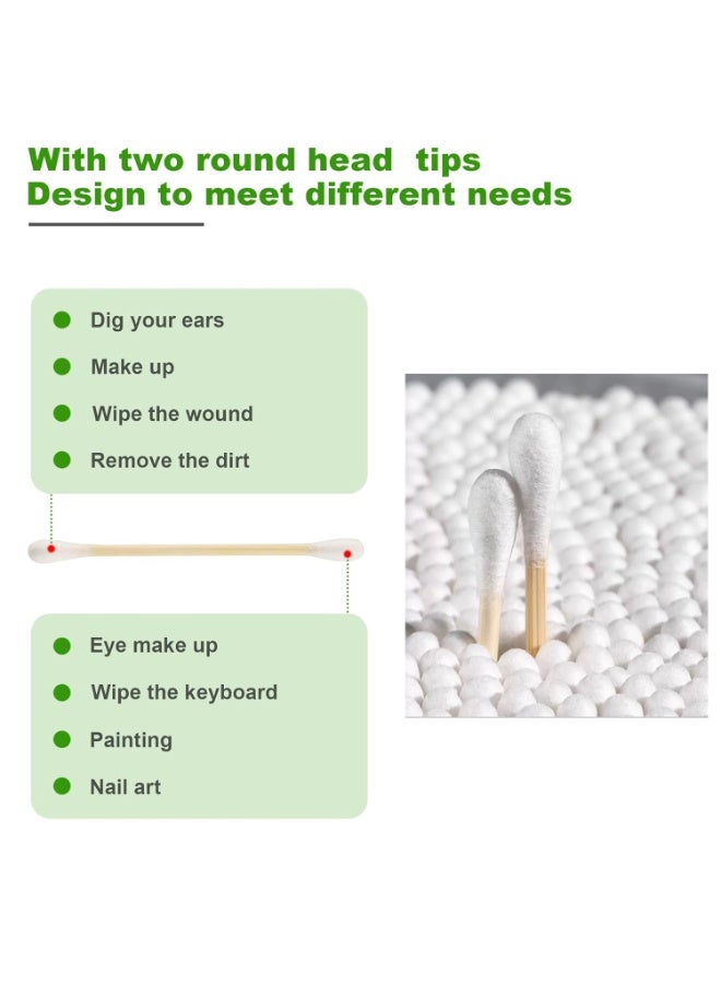 Sunspire Safety Bamboo Swabs 200 Pcs, Natural Bamboo Cleaning Child Safety Swabs, made of 100% cotton, suitable for children, makeup, daily cleaning, travel pets - Image 3