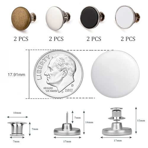 ZENGLU 8 Sets of 17 mm Pants Button, Jean Buttons Pins for Loose Jeans, Adjustable Button for Jeans, Reusable and Adjustable Metal Pants Button Tightener - Image 2