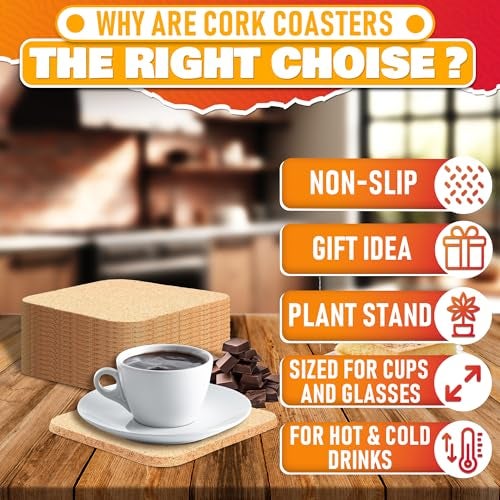 DIMROM 30 PCS Cork Coasters for Drinks to Protect Furniture - Coasters for Drinks Absorbent Cork are Ideal for Home, Cafe and Hotel Use - Coaster for Desk - Drink Coasters for Coffee Table Kitchen Decor - Image 4