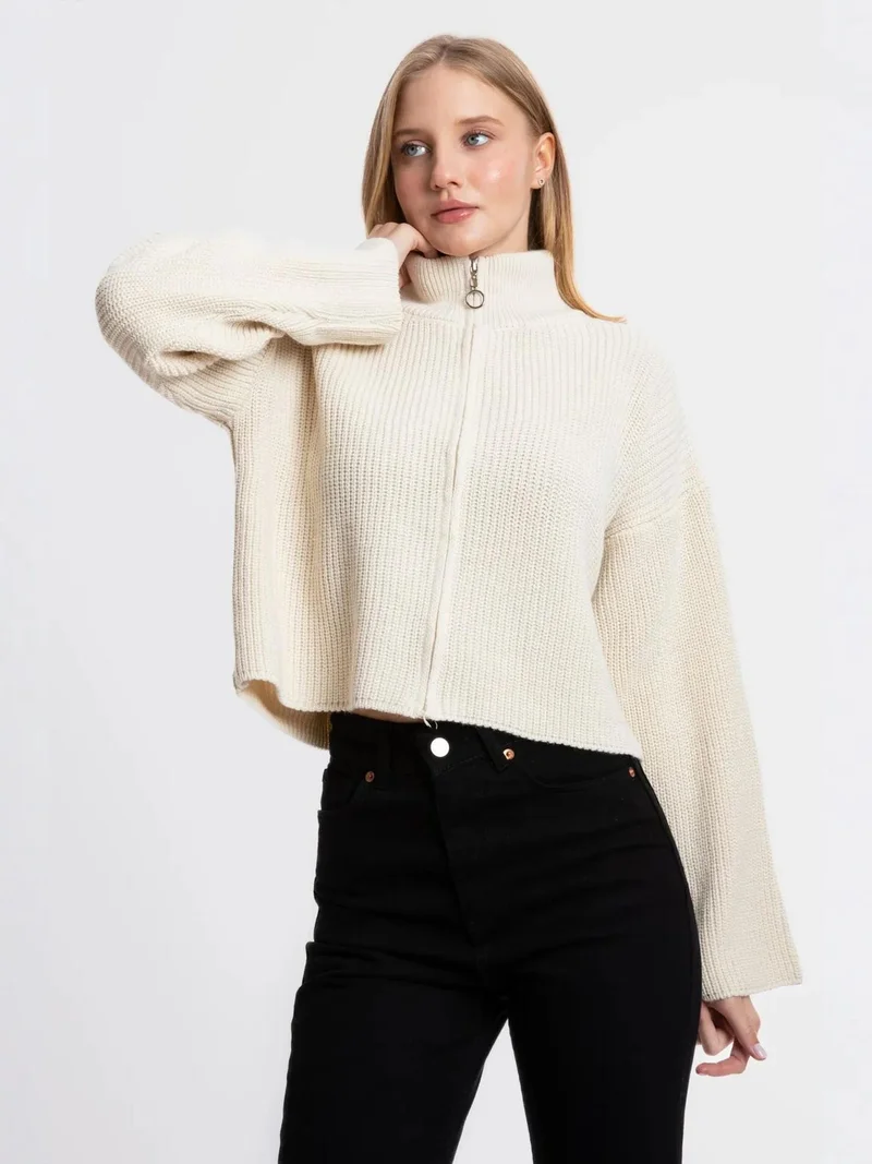 HICCUP Zippered Relaxed Fit Knit Cardigan