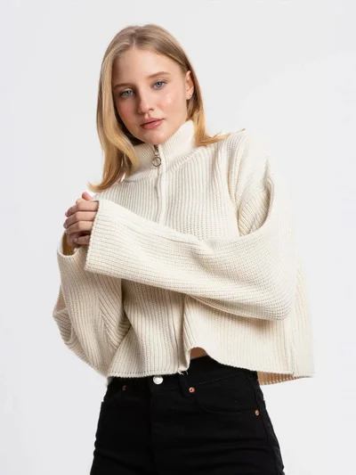 HICCUP Zippered Relaxed Fit Knit Cardigan