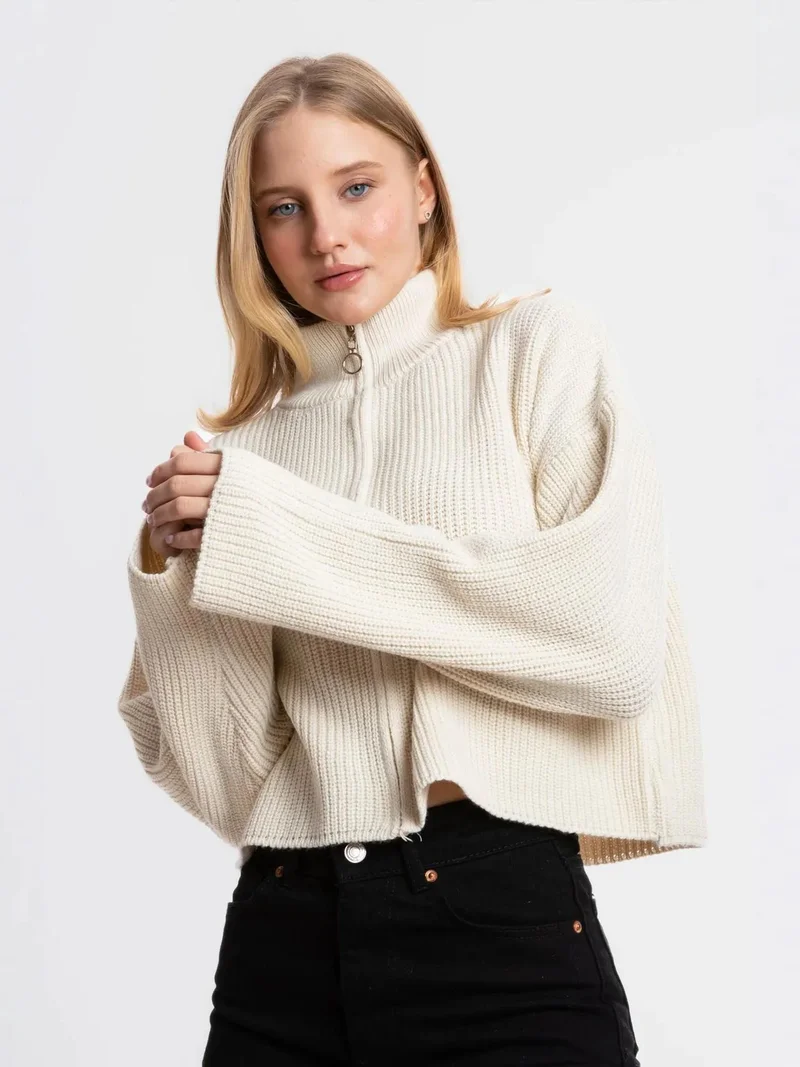HICCUP Zippered Relaxed Fit Knit Cardigan