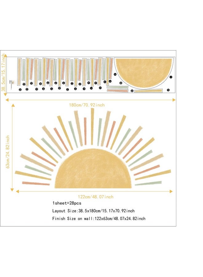 astrkiz Large Boho Half Sun Wall Decals Peel and Stick, Watercolor Pastel Sun Decal Sunrise Wall Murals Stickers, Sunshine Wall Stickers for Kids Room Playroom Nursery Bedroom, 48.07" x 24.82" - Image 2