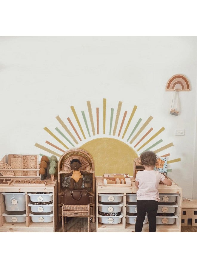 astrkiz Large Boho Half Sun Wall Decals Peel and Stick, Watercolor Pastel Sun Decal Sunrise Wall Murals Stickers, Sunshine Wall Stickers for Kids Room Playroom Nursery Bedroom, 48.07" x 24.82" - Image 1