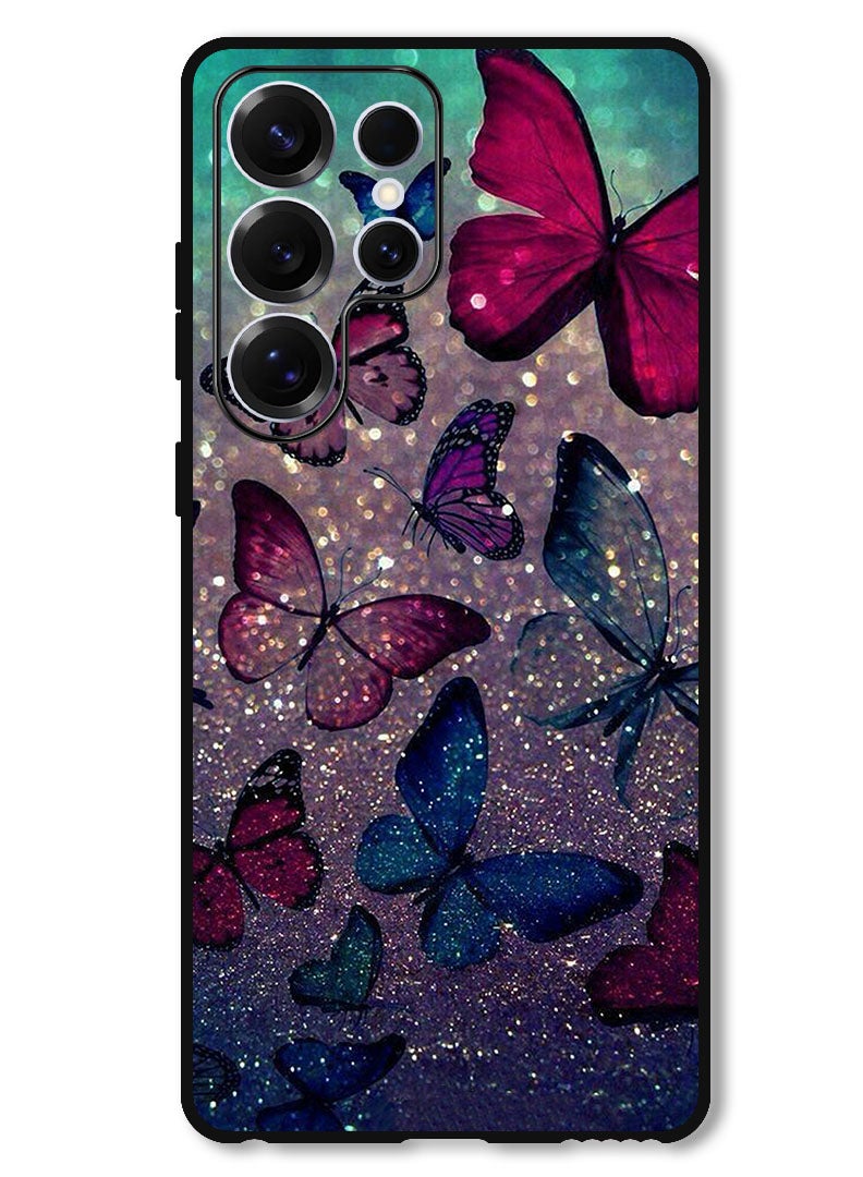Theodor Protective Case Anti Scratch Shock Proof Bumper Cover For Samsung Galaxy S25 Ultra Glitters Butterflies - Image 1