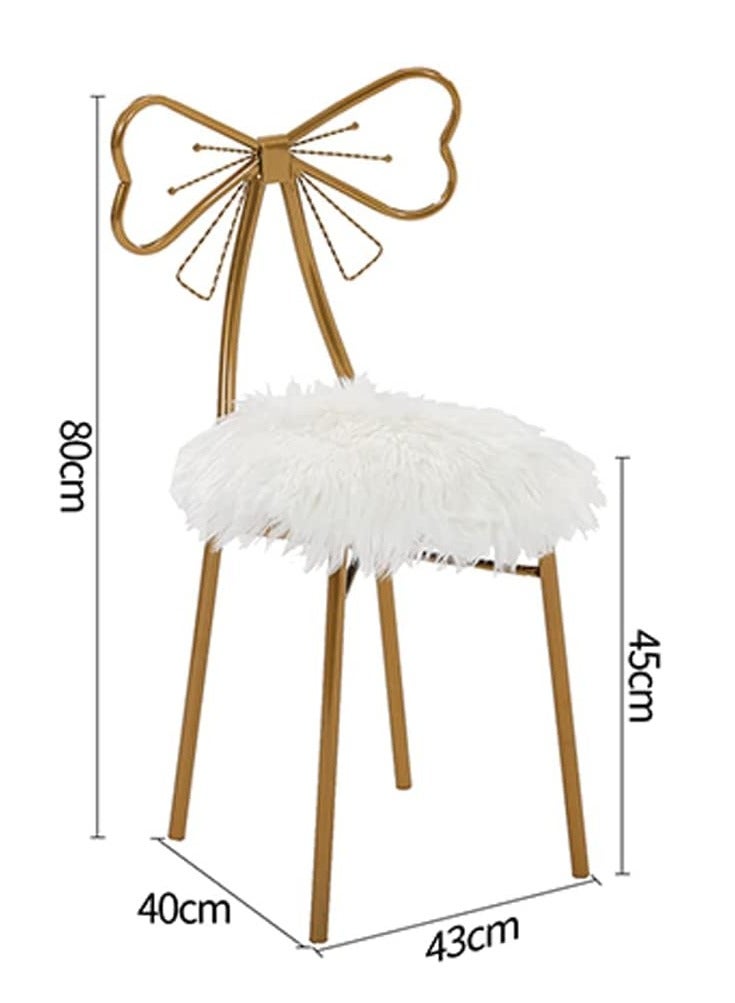 HOME TASTE TOMSUN Gold Makeup Vanity Chair Fluffy White Wool Dressing Stool with Golden Butterfly Backrest Nordic Style Accent Chair for Dining, Makeup, & Dressing Table - Image 2