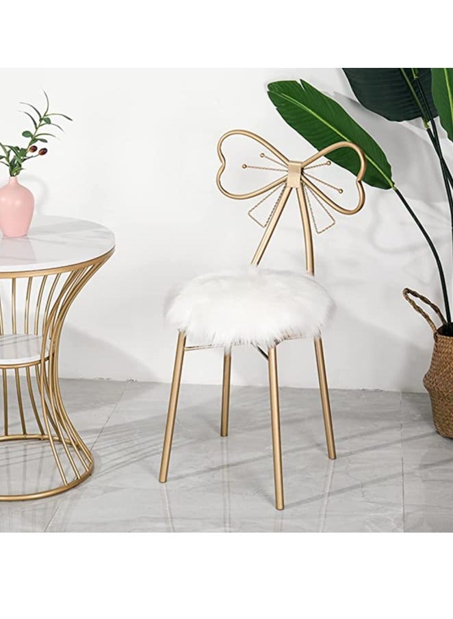 HOME TASTE TOMSUN Gold Makeup Vanity Chair Fluffy White Wool Dressing Stool with Golden Butterfly Backrest Nordic Style Accent Chair for Dining, Makeup, & Dressing Table - Image 3