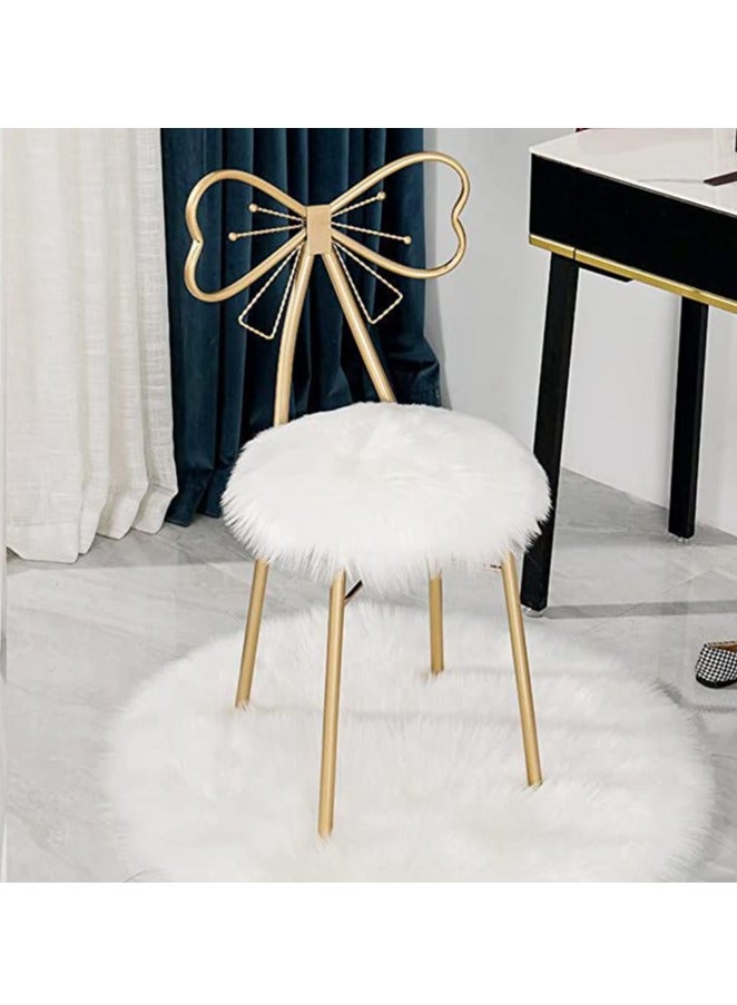 HOME TASTE TOMSUN Gold Makeup Vanity Chair Fluffy White Wool Dressing Stool with Golden Butterfly Backrest Nordic Style Accent Chair for Dining, Makeup, & Dressing Table - Image 4