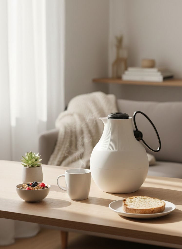 GAZELLA Tea/Coffee Flask 1.0 Liter White/Black with Borosilicate Glass Inside - Image 1