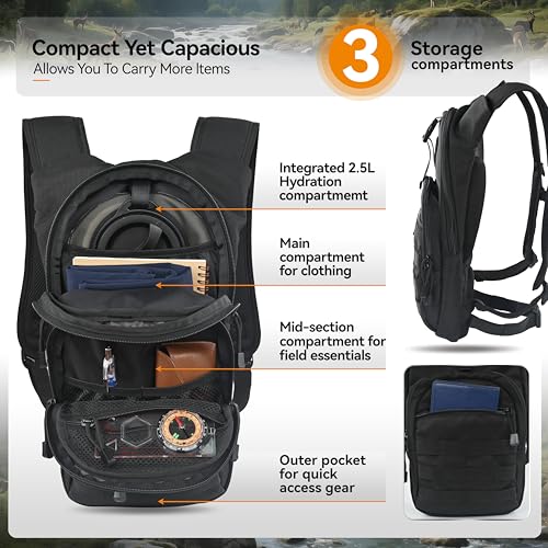 MARCHWAY Tactical Molle Hydration Pack with 2.5L TPU Water Bladder, Low-Profile Organized Military Backpack for Hiking, Cycling, Backpacking, Hunting, Running (Black) - Image 3
