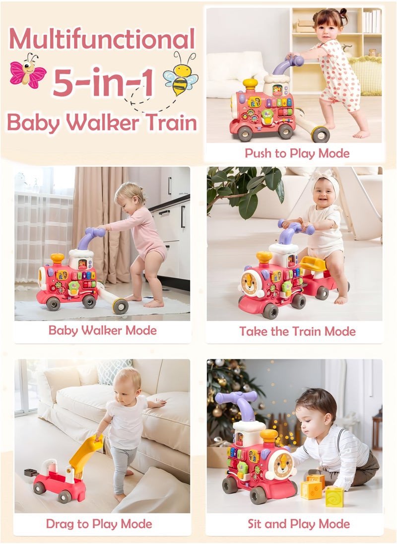 Toshionics 5-in-1 Baby Walker Train - Interactive Activity Walker with Spray, Sound, Music, Piano Keys, Montessori-Inspired Toys, Adjustable Speed and Toy Storage for Toddlers 6, 7, 8, 9, 10, 11 and 12 Months of Age, Perfect Gift for your Little Ones on Eid, Birthdays, Holidays, Baby Shower and Special Occasions, Blue  - Image 3