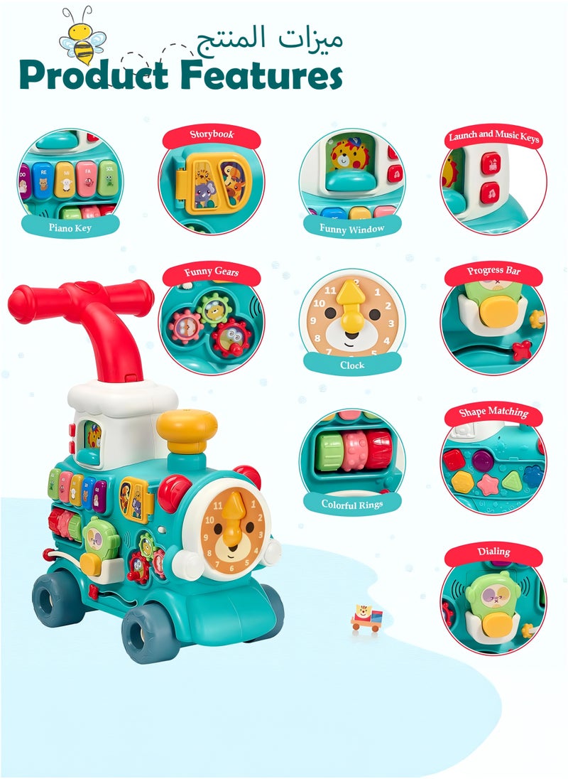 Toshionics 5-in-1 Baby Walker Train - Interactive Activity Walker with Spray, Sound, Music, Piano Keys, Montessori-Inspired Toys, Adjustable Speed and Toy Storage for Toddlers 6, 7, 8, 9, 10, 11 and 12 Months of Age, Perfect Gift for your Little Ones on Eid, Birthdays, Holidays, Baby Shower and Special Occasions, Blue  - Image 4