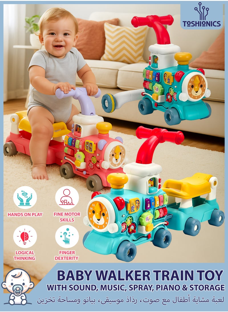 Toshionics 5-in-1 Baby Walker Train - Interactive Activity Walker with Spray, Sound, Music, Piano Keys, Montessori-Inspired Toys, Adjustable Speed and Toy Storage for Toddlers 6, 7, 8, 9, 10, 11 and 12 Months of Age, Perfect Gift for your Little Ones on Eid, Birthdays, Holidays, Baby Shower and Special Occasions, Blue  - Image 1