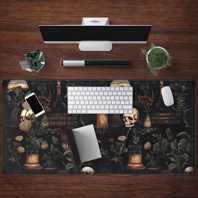 Mechanical Cattle Vintage Aesthetic XL Extended Large Gaming Mouse Pad - Black Academia Mystical Green Plant Design - Computer Laptop Keyboard and Mouse Mat Desktop Protector - 31.5 x 15.8 in - Image 4