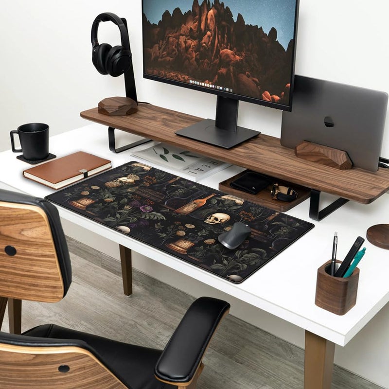 Mechanical Cattle Vintage Aesthetic XL Extended Large Gaming Mouse Pad - Black Academia Mystical Green Plant Design - Computer Laptop Keyboard and Mouse Mat Desktop Protector - 31.5 x 15.8 in - Image 3