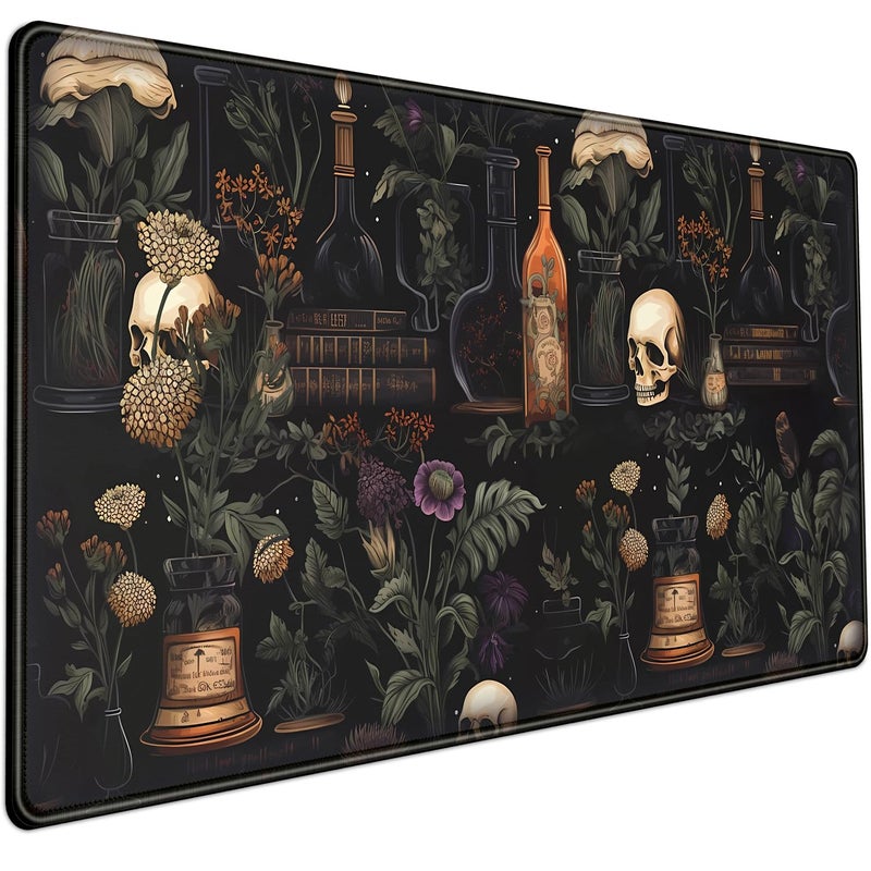 Mechanical Cattle Vintage Aesthetic XL Extended Large Gaming Mouse Pad - Black Academia Mystical Green Plant Design - Computer Laptop Keyboard and Mouse Mat Desktop Protector - 31.5 x 15.8 in - Image 1
