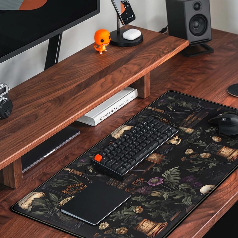 Mechanical Cattle Vintage Aesthetic XL Extended Large Gaming Mouse Pad - Black Academia Mystical Green Plant Design - Computer Laptop Keyboard and Mouse Mat Desktop Protector - 31.5 x 15.8 in - Image 5