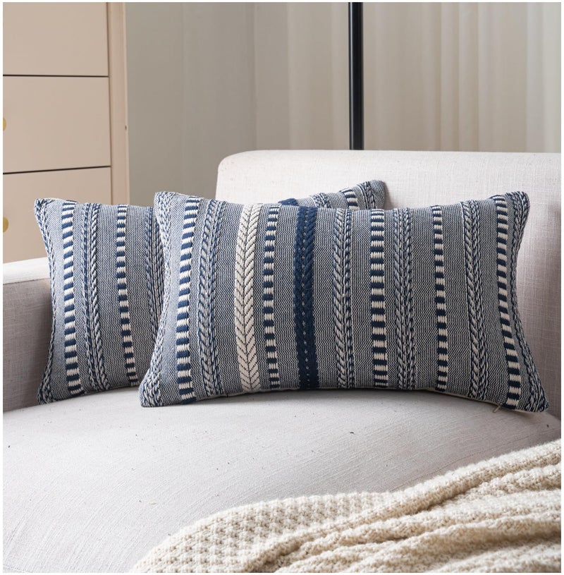 Cethom Boho Throw Pillow Covers 12x20 Inch Set of 2 Farmhouse Decorative Couch Pillow Cases Navy Blue Accent Pillows of Bed Sofa Bedroom Living Room Home Decor Cushion Cover