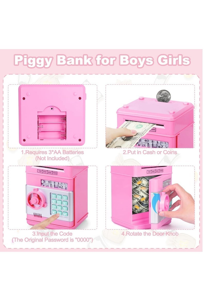 Piggy Bank for Girls 4-11 Years Old,Refasy Kids Safe Bank for Boys Christmas Birthday Gifts Toy for Kids Electronic ATM Money Bank for Money Saving Box Safe Coin Bank Toy Kids Toys Pink - Image 4