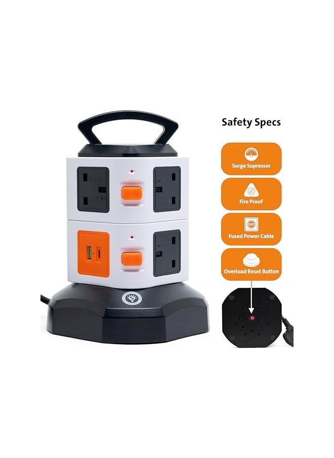 Smart Design Solutions Smart Design Solutions Extension Cord: Extra-Long Power Cable (5-15m), Extension Plug with USB, USB-C Ports, Electrical Plug, Multi-socket Surge Protector and Type-C Charger (5m)  - Image 2